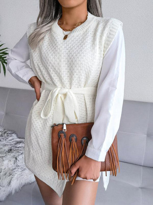 Women's casual belt vest wool skirt knitted dress - 808Lush