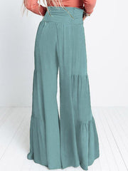 Lace Up Elastic Waist Pleated Wide Leg Pants - 808Lush