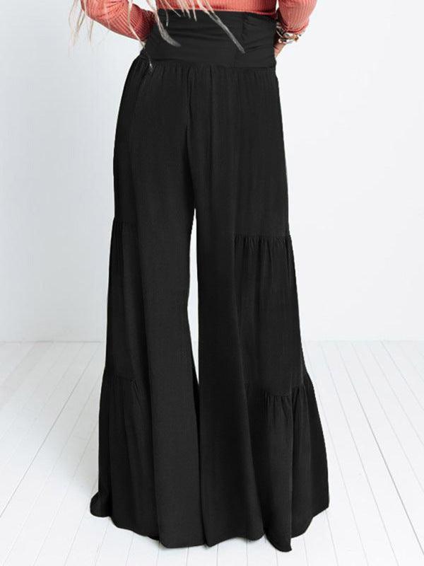 Lace Up Elastic Waist Pleated Wide Leg Pants - 808Lush