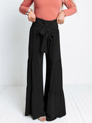 Lace Up Elastic Waist Pleated Wide Leg Pants - 808Lush