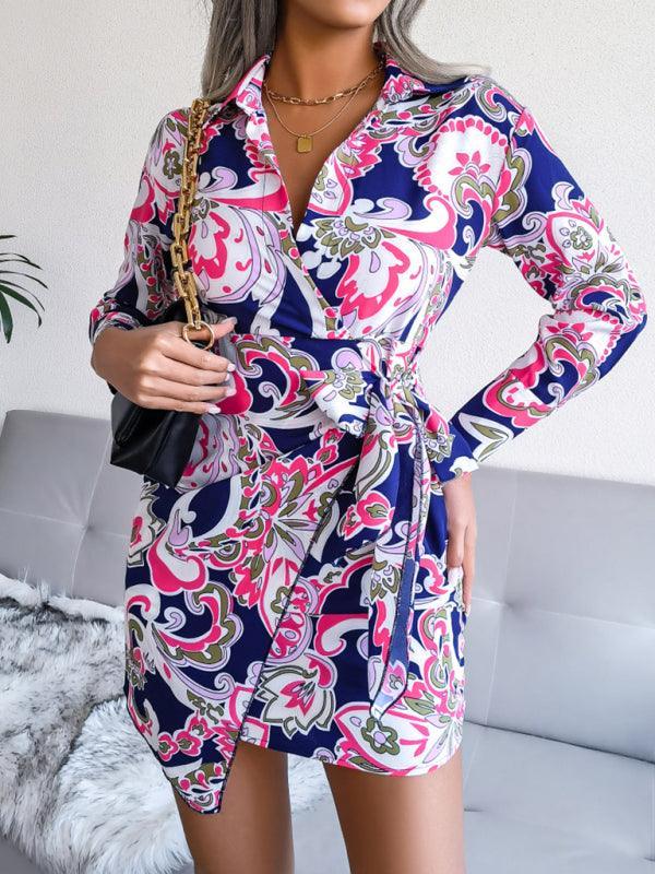 Women's Floral casual tie shirt dress - 808Lush