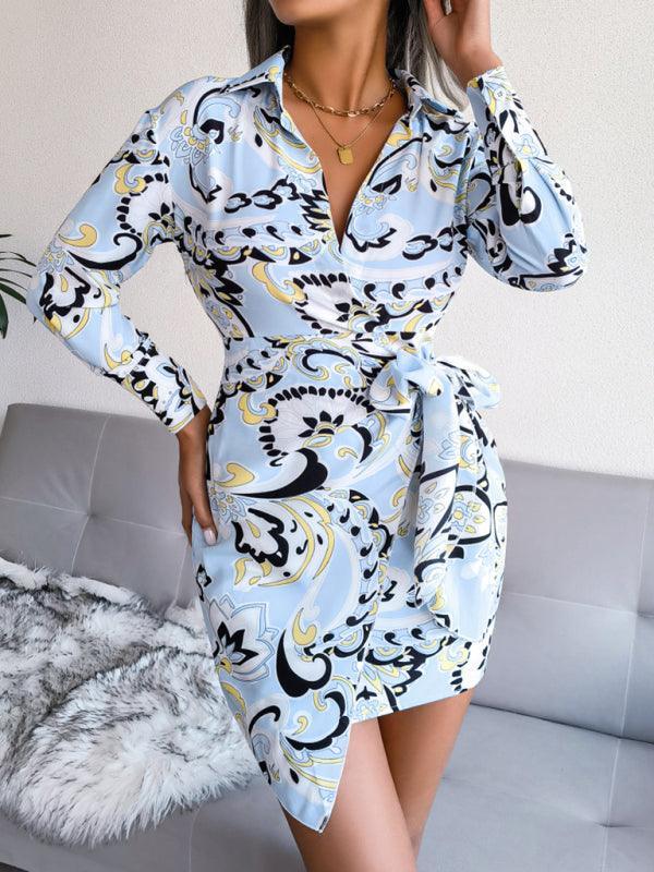 Women's Floral casual tie shirt dress - 808Lush