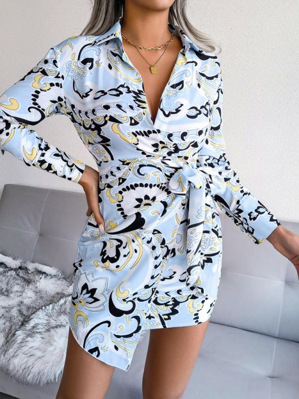 Women's Floral casual tie shirt dress - 808Lush