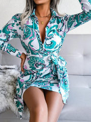 Women's Floral casual tie shirt dress - 808Lush