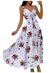 Women's Lace Up Full Floral Sexy Halter Dress Long - 808Lush