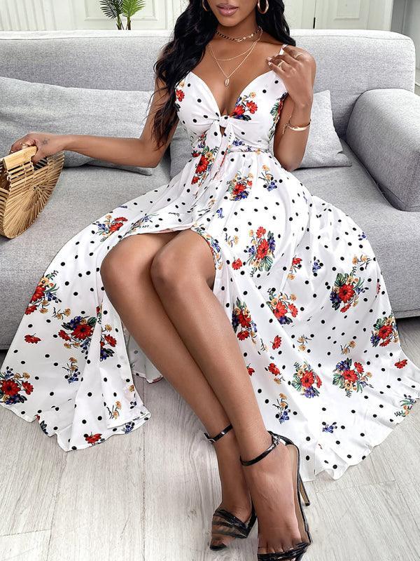 Women's Lace Up Full Floral Sexy Halter Dress Long - 808Lush