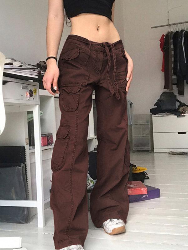 Multi-pocket work trousers low waist loose fitting casual denim trousers - 808Lush