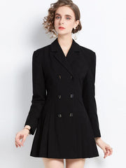 Women's long-sleeved suit collar double-breasted jacket dress - 808Lush