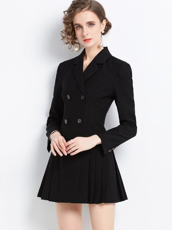 Women's long-sleeved suit collar double-breasted jacket dress - 808Lush