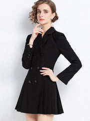 Women's long-sleeved suit collar double-breasted jacket dress - 808Lush