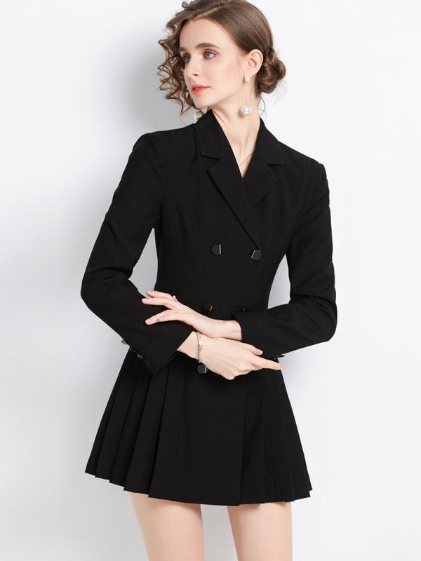 Women's long-sleeved suit collar double-breasted jacket dress - 808Lush