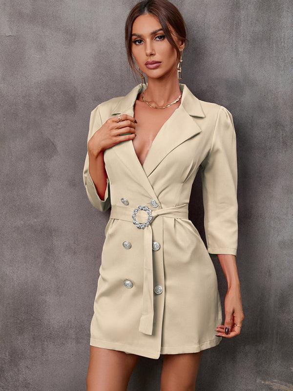 Women's Button Tie Suit Dress (with Belt) - 808Lush