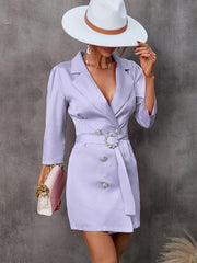 Women's Button Tie Suit Dress (with Belt) - 808Lush