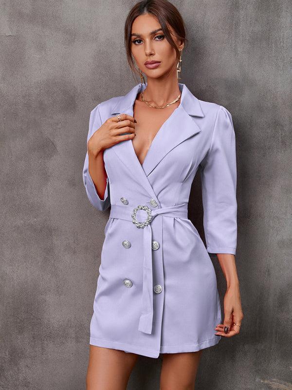 Women's Button Tie Suit Dress (with Belt) - 808Lush