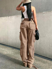 Women's Straight High Waist Loose Wide Leg Retro Daddy Cargo Pants - 808Lush