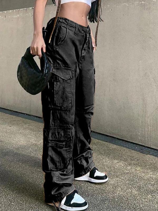 Women's Straight High Waist Loose Wide Leg Retro Daddy Cargo Pants - 808Lush