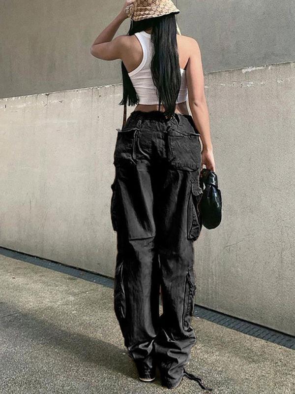 Women's Straight High Waist Loose Wide Leg Retro Daddy Cargo Pants - 808Lush