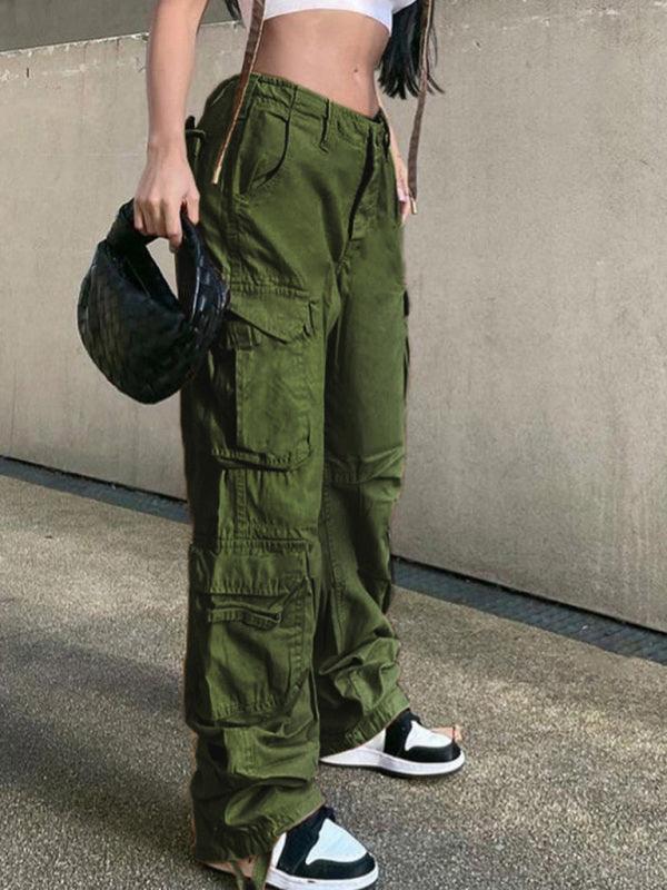 Women's Straight High Waist Loose Wide Leg Retro Daddy Cargo Pants - 808Lush