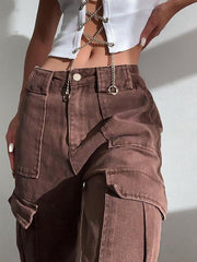 Women's Fashion Pocket Panel Casual Loose Mid Waist Cargo Pants - 808Lush