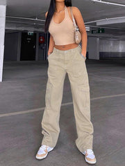 Women's Fashion Multi Pocket Straight High Waist Thin Loose Cargo Pants - 808Lush