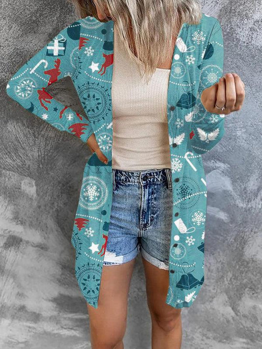 Women's Christmas themed printed jacket small cardigan