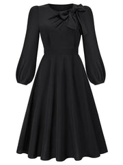 Women's round neck bow A-line mid-length dresses - 808Lush