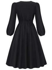 Women's round neck bow A-line mid-length dresses - 808Lush