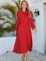 Women's round neck bow A-line mid-length dresses - 808Lush