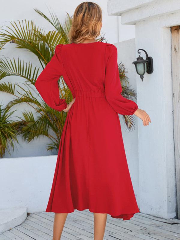 Women's round neck bow A-line mid-length dresses - 808Lush