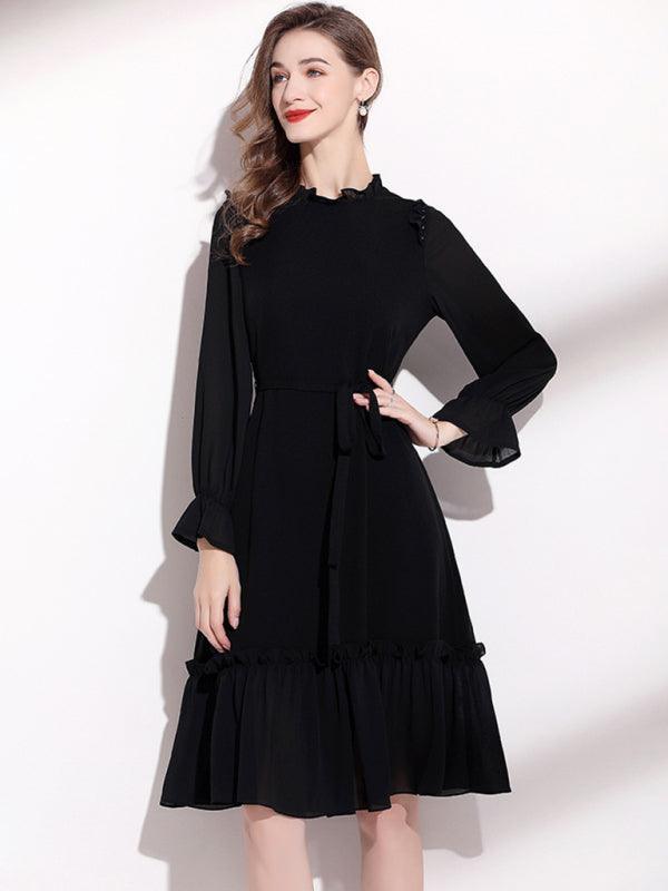 Women's Long Sleeve Fungus Belted Dress - 808Lush