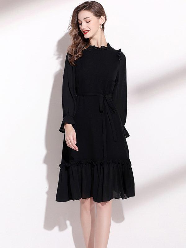 Women's Long Sleeve Fungus Belted Dress - 808Lush