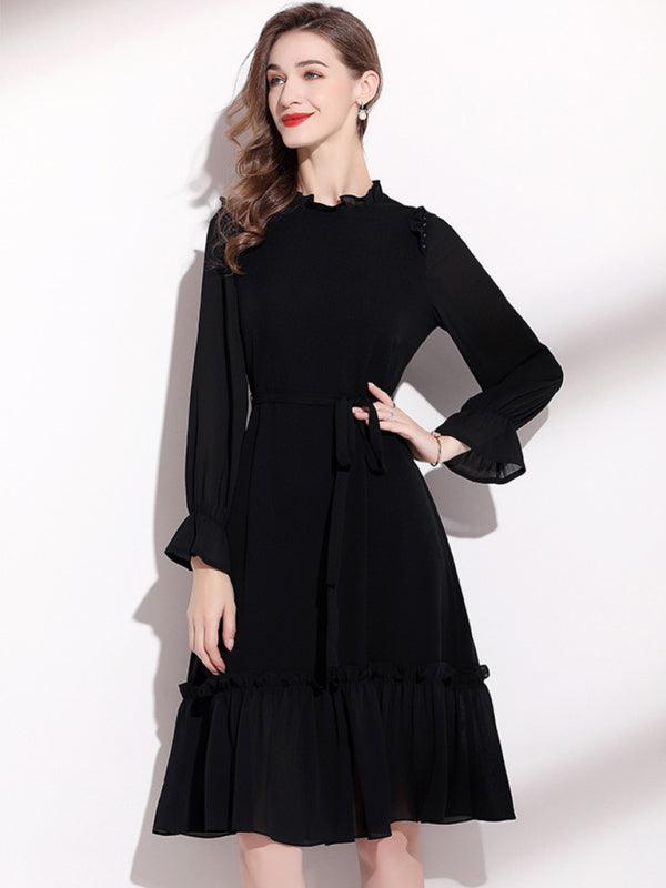 Women's Long Sleeve Fungus Belted Dress - 808Lush