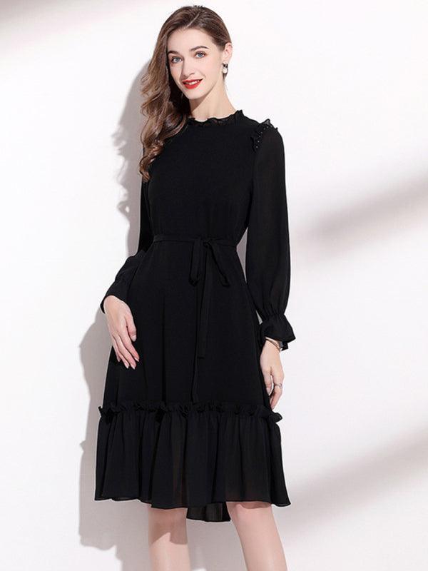 Women's Long Sleeve Fungus Belted Dress - 808Lush