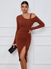 Open shoulder strapless package hip long sleeve sexy dress - 808Lush