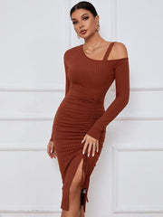 Open shoulder strapless package hip long sleeve sexy dress - 808Lush