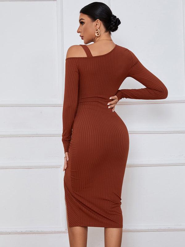 Open shoulder strapless package hip long sleeve sexy dress - 808Lush