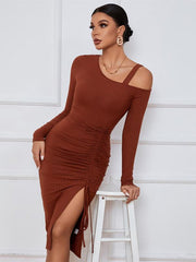 Open shoulder strapless package hip long sleeve sexy dress - 808Lush