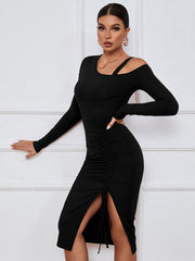 Open shoulder strapless package hip long sleeve sexy dress - 808Lush