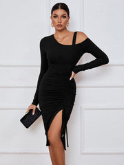 Open shoulder strapless package hip long sleeve sexy dress - 808Lush