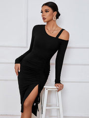 Open shoulder strapless package hip long sleeve sexy dress - 808Lush