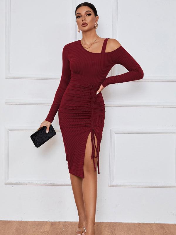 Open shoulder strapless package hip long sleeve sexy dress - 808Lush