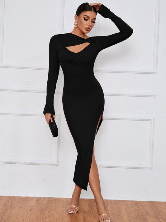 Women's slim package hip tight dress sexy open long-sleeved dress - 808Lush