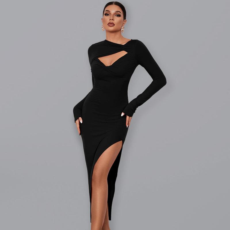 Women's slim package hip tight dress sexy open long-sleeved dress - 808Lush