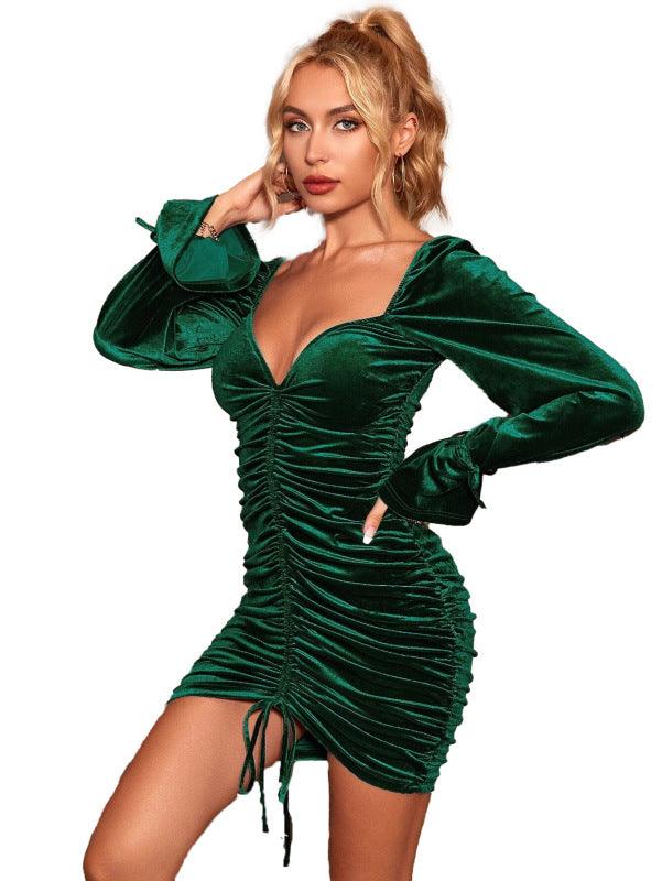 Women's sexy velvet long-sleeved dress - 808Lush