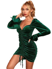 Women's sexy velvet long-sleeved dress - 808Lush