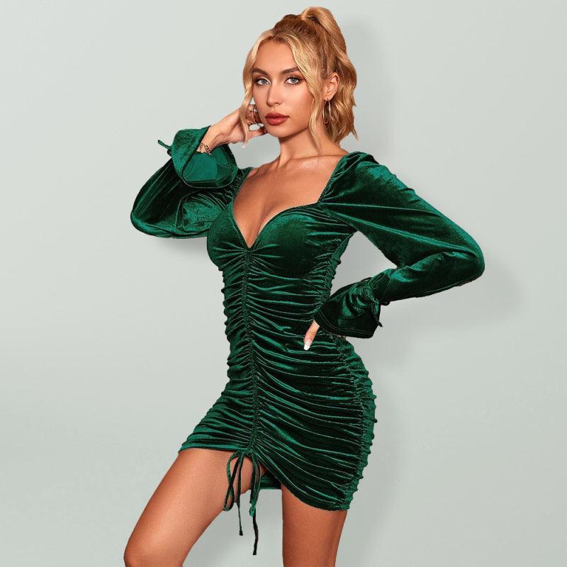 Women's sexy velvet long-sleeved dress - 808Lush