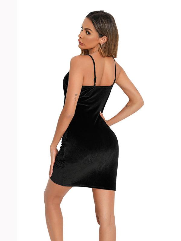 Sexy v-neck slim pleated evening mini dress - 808Lush