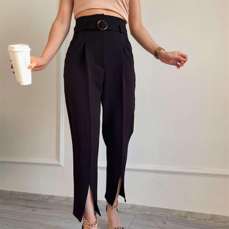 Small feet slit suit pants nine-point pants ladies women's pants commuting trousers - 808Lush