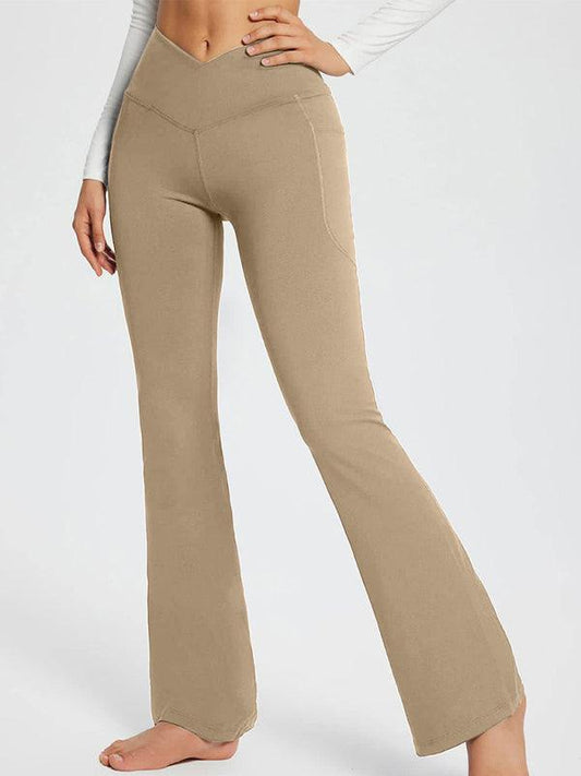 Solid Color Casual Ladies High Waist Slim Wide Leg Yoga Fitness Pants - 808Lush