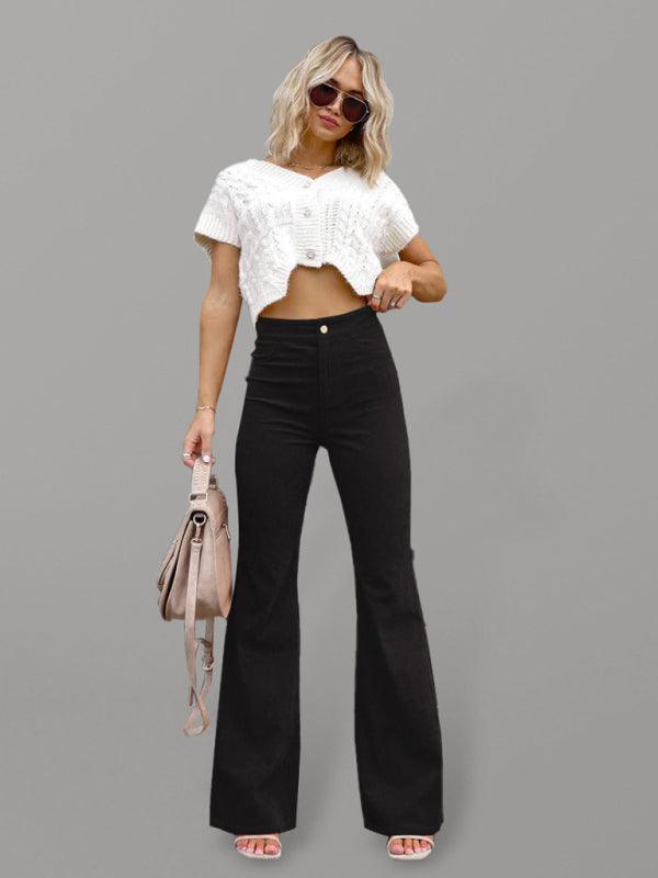 Solid Color High Waist Slim Flared Pants Corduroy High Waist Casual Pants - 808Lush